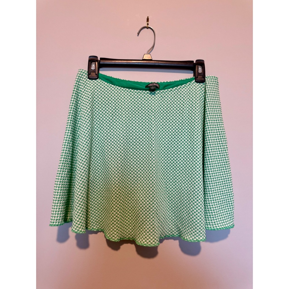 Wild Fable Green White Gingham Skater Mini Skirt Womens Medium Textured Knit